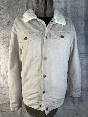 Brooklyn Cloth Sherpa-Lined Corduroy Trucker Jacket in a beige/grey - Large